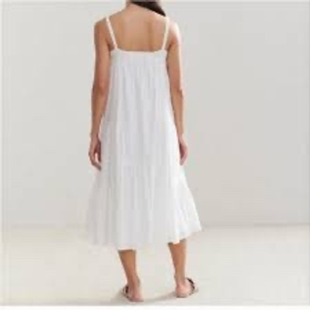 Jenni Kayne White Tiered Cotton Linen Midi Dress Small EUC - Picture 3 of 7